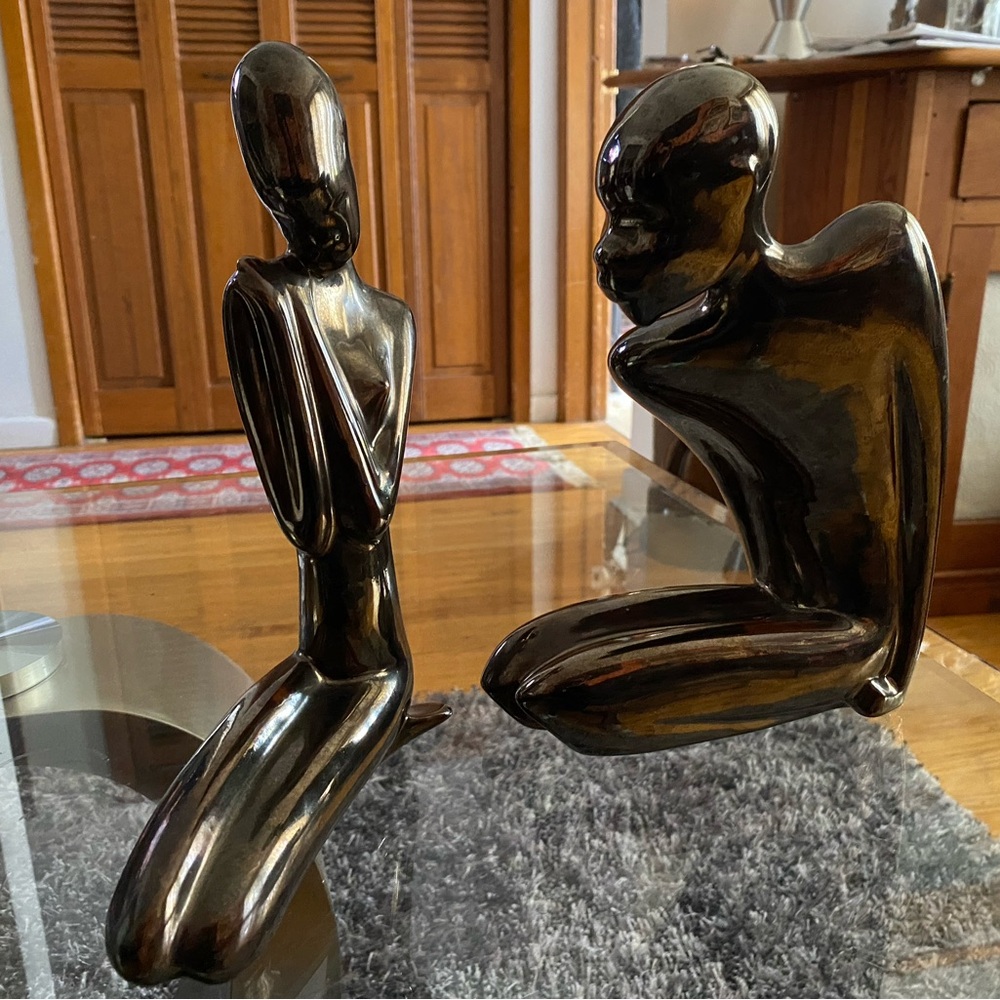 Abstract Ceramic Couple Set - Gloss Brown Home Art Sculpture.